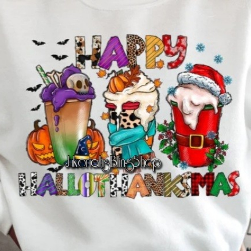Happy Hallothanksmas Halloween Thanksgiving Christmas Shirt